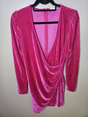 Alter'd State Pink Velvet Faux Wrap Above Knee Holiday Date Event Dress Large